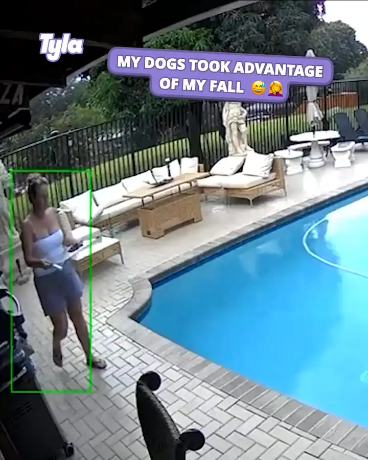 Slipping into the pool and giving the dog an early dinner