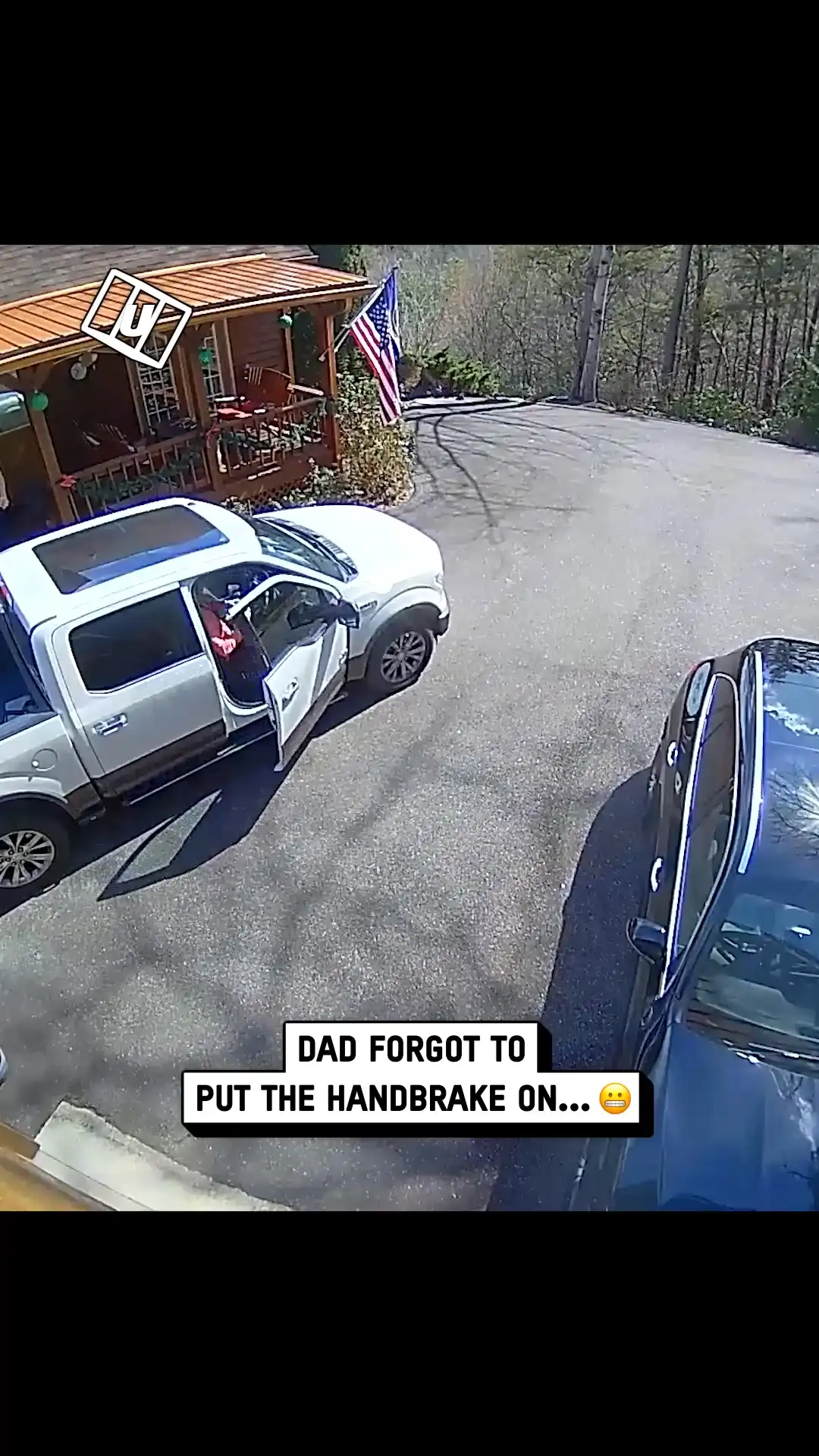 Dad forgot to put the handbrake on 😳😰