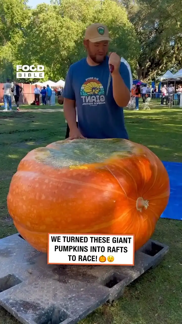 Turning giant pumpkins into rafts 😂
