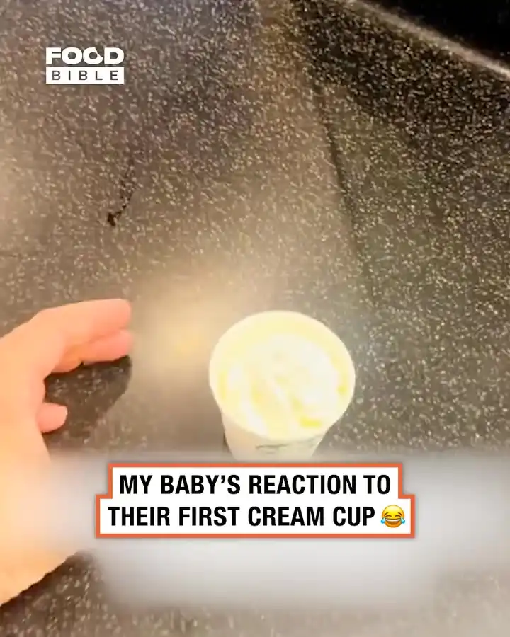 Baby tries whipped cream cup from Starbucks 👶