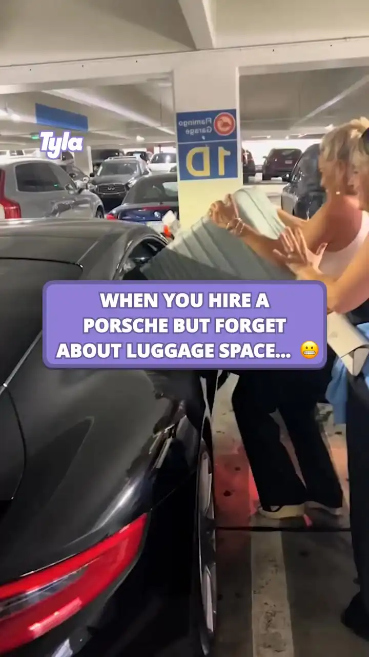 Girls cant fit luggage in Porsche 🤣