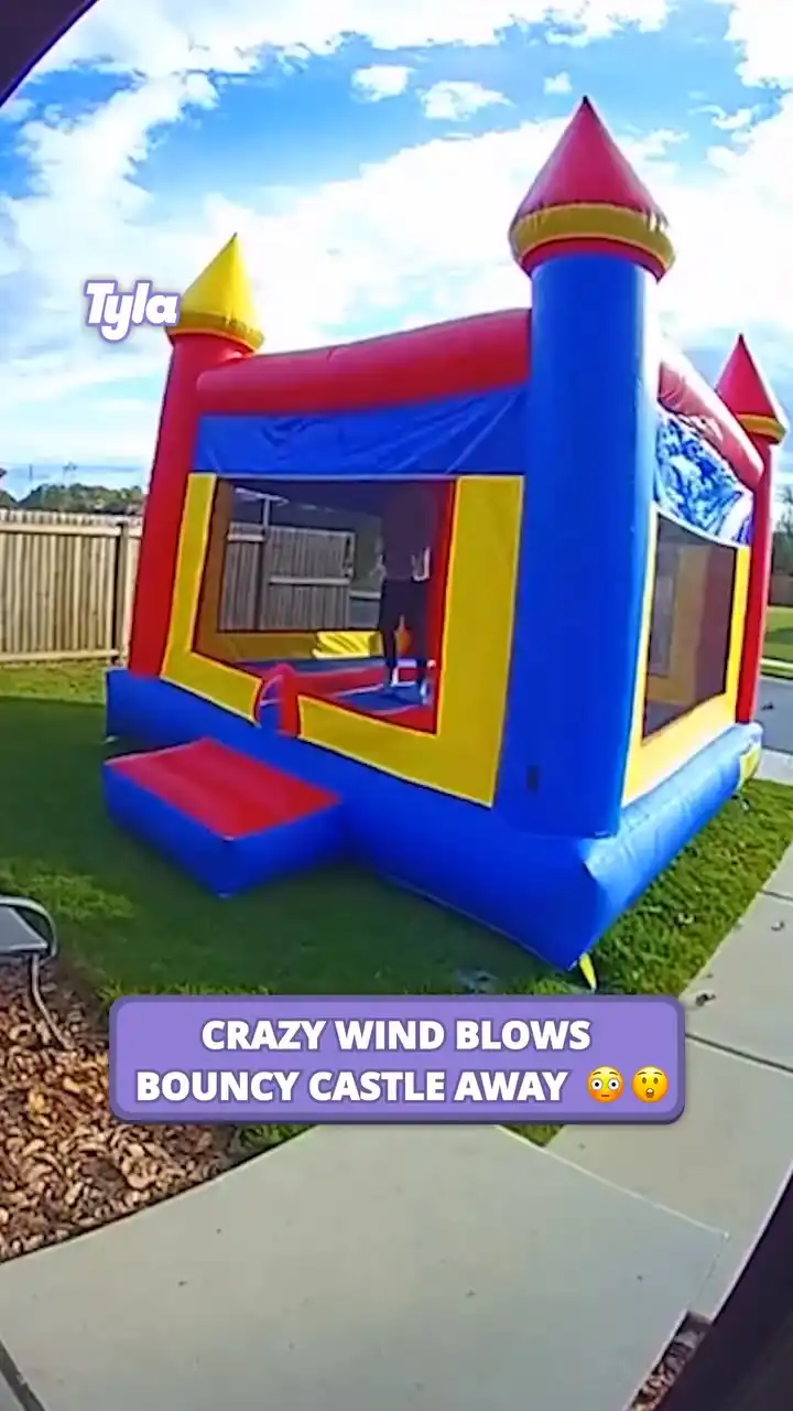 Crazy wind blows bouncy castle away 😳💨