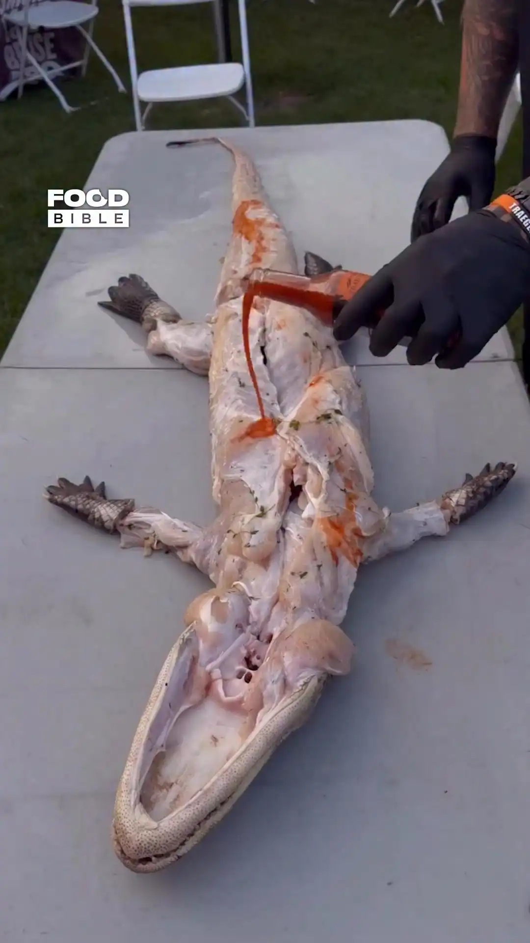 Grilling a crocodile