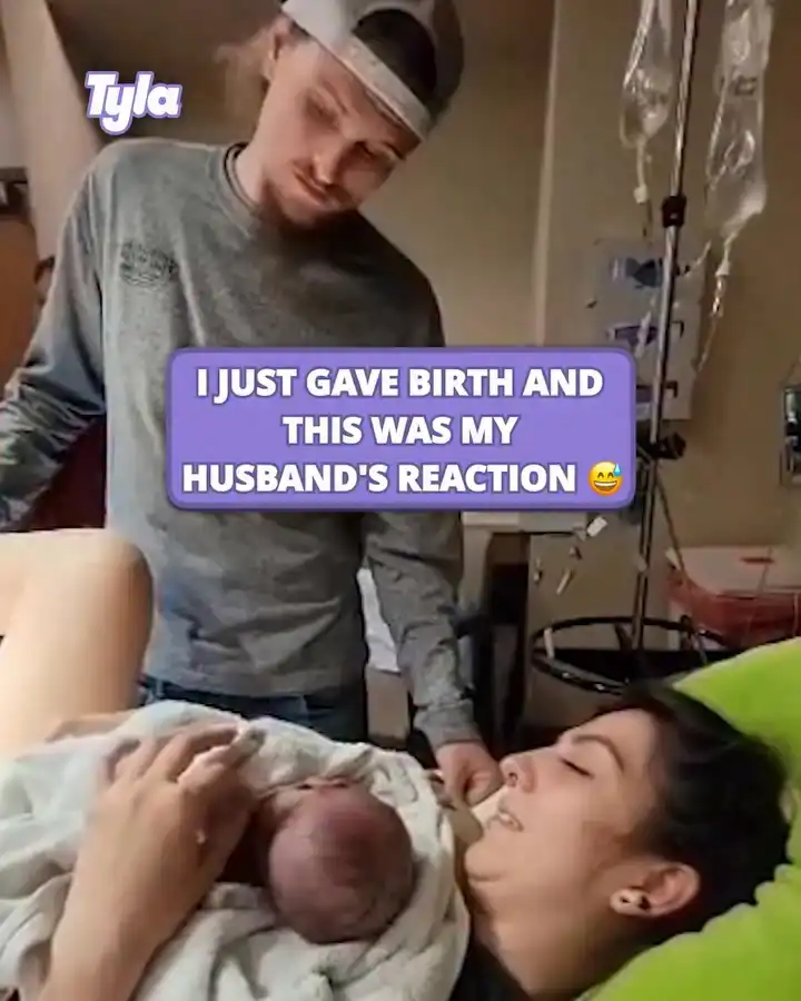 Husband pulls a face after baby's born 🍼😂