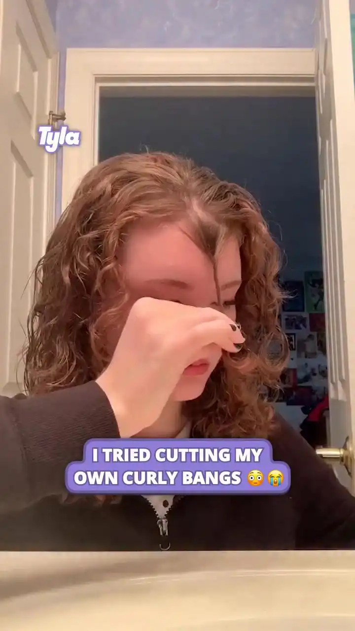 I tried cutting my own curly bangs 😳😭