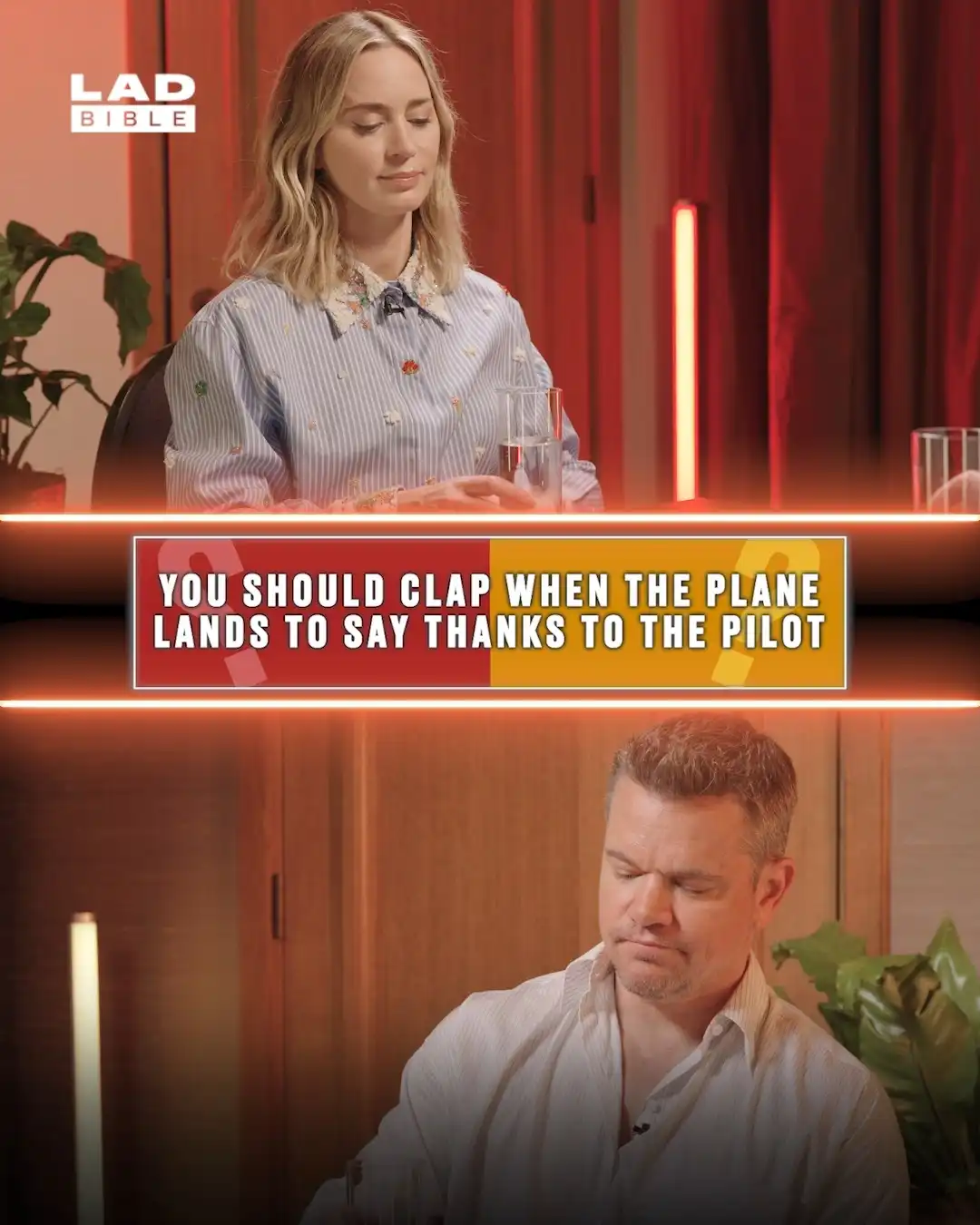 Matt Damon & Emily Blunt debate clapping when the plane lands