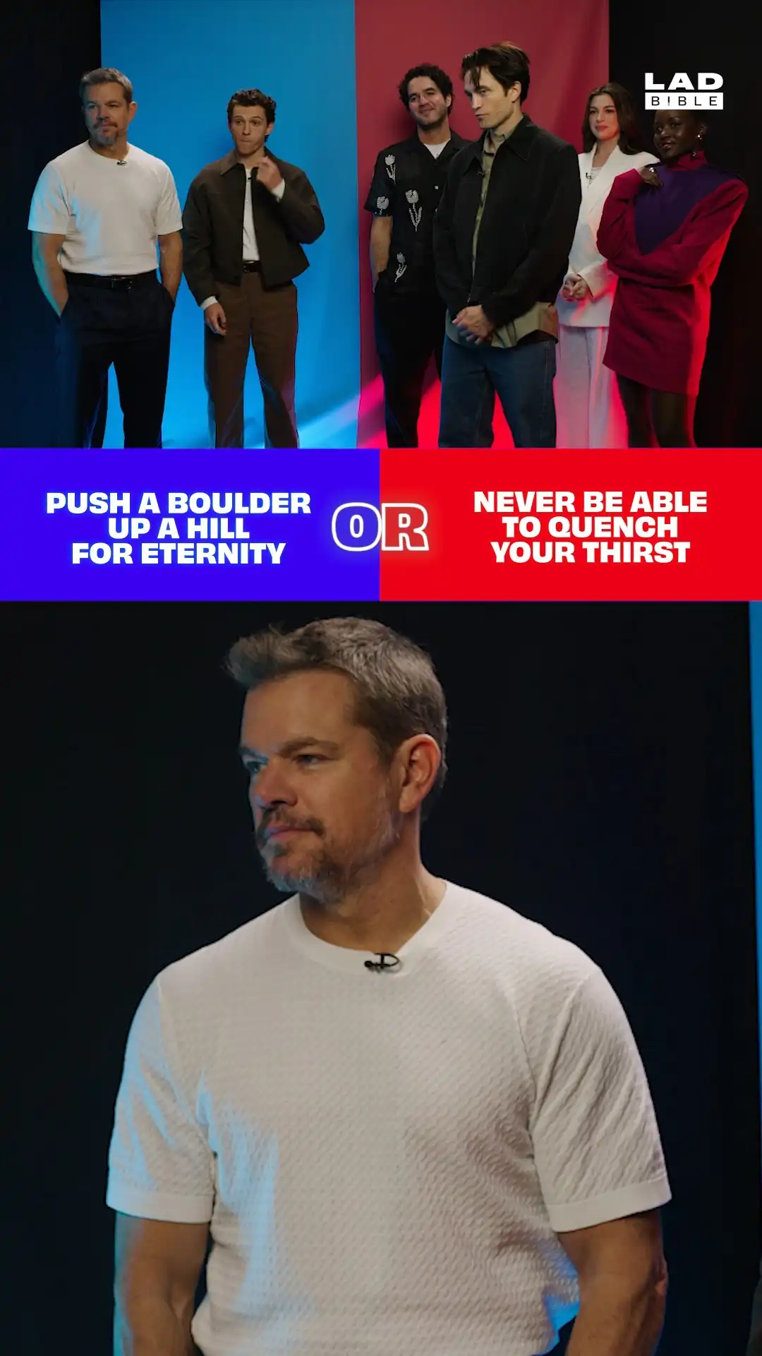 The Odyssey cast debate pushing a boulder up a hill vs not quenching thirst