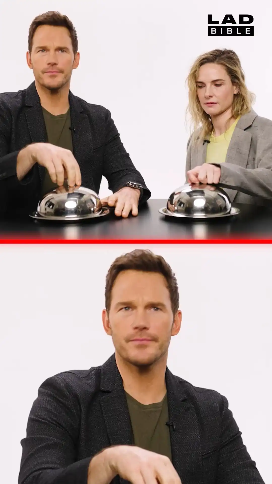 Chris Pratt & Rebecca Ferguson compare pickled eggs & Kinder Eggs