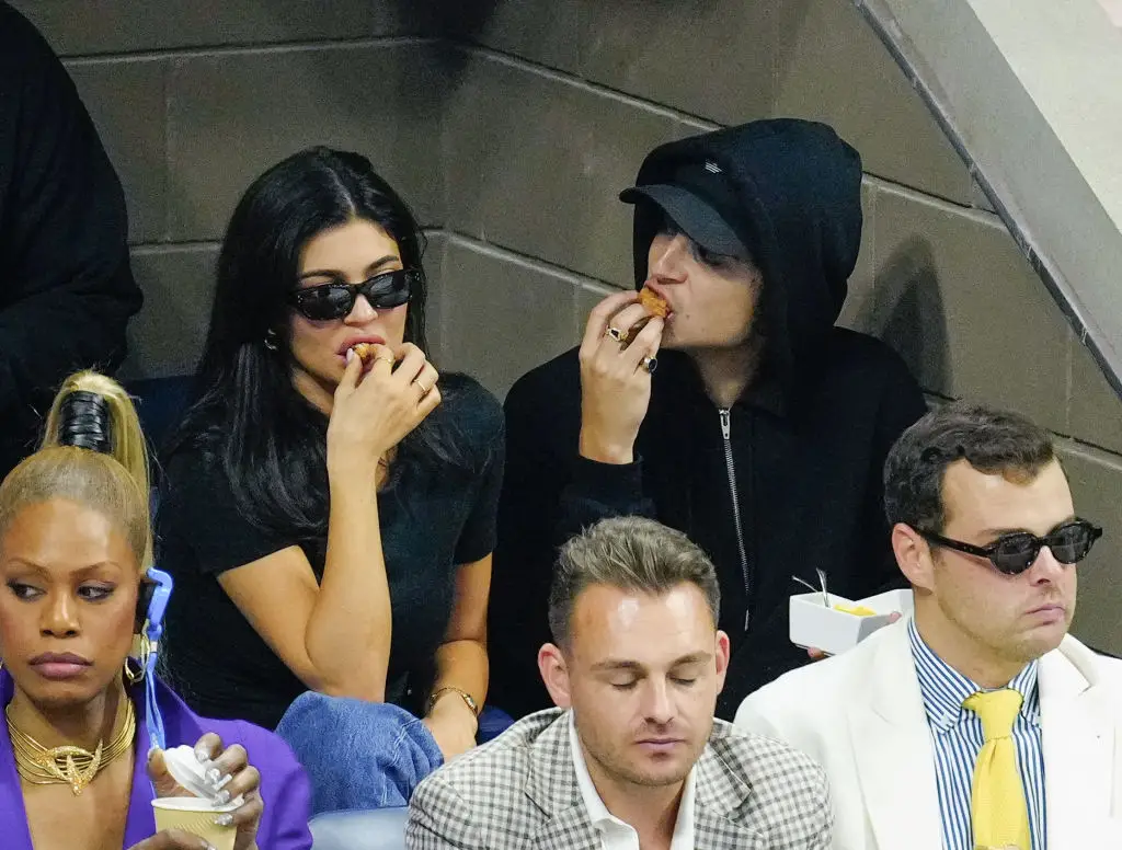 NEW YORK, NEW YORK - SEPTEMBER 10: Kylie Jenner and Timothée Chalamet are seen at the Final game with Novak Djokovic vs. Daniil Medvedev at the 2023 US Open Tennis Championships on September 10, 2023 in New York City. (Photo by Gotham/GC Images)