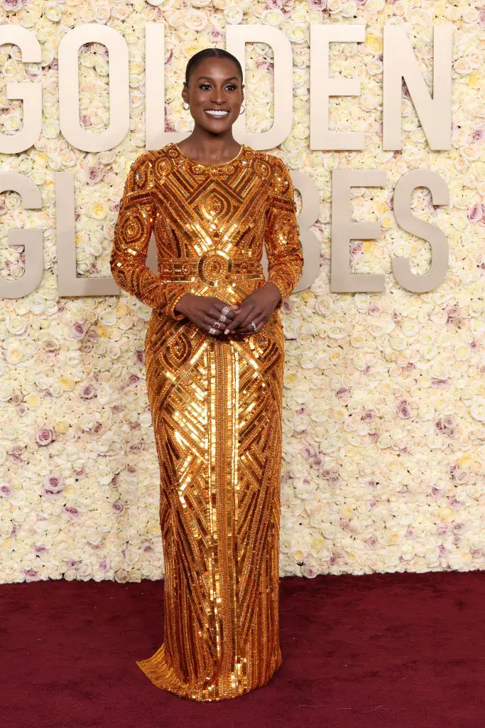 BEVERLY HILLS, CALIFORNIA - JANUARY 07: Issa Rae attends the 81st Annual Golden Globe Awards at The Beverly Hilton on January 07, 2024 in Beverly Hills, California. (Photo by Kevin Mazur/Getty Images)