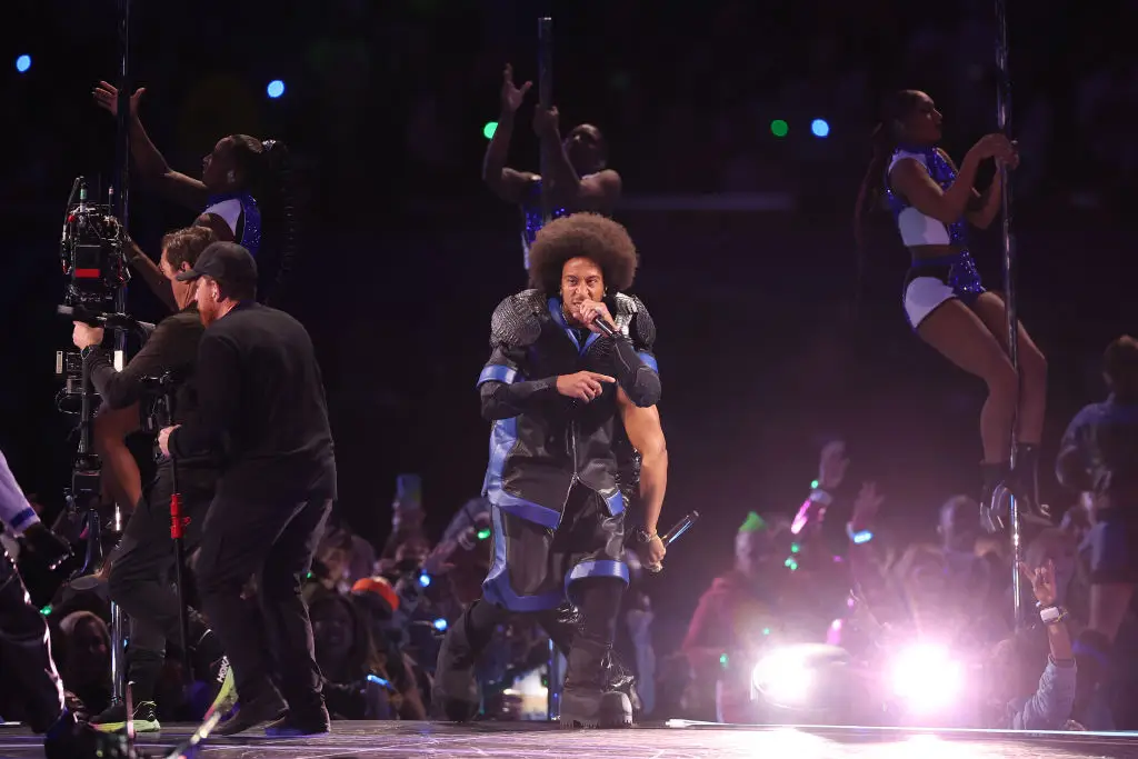 LAS VEGAS, NEVADA - FEBRUARY 11: Ludacris perform onstage during the Apple Music Super Bowl LVIII Halftime Show at Allegiant Stadium on February 11, 2024 in Las Vegas, Nevada. (Photo by Steph Chambers/Getty Images)