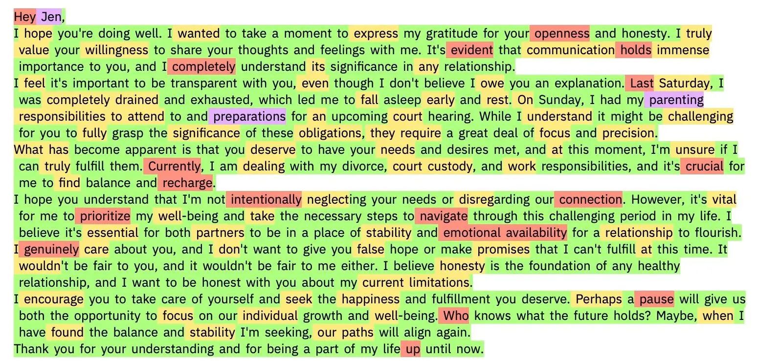 Breakup Text Written By AI