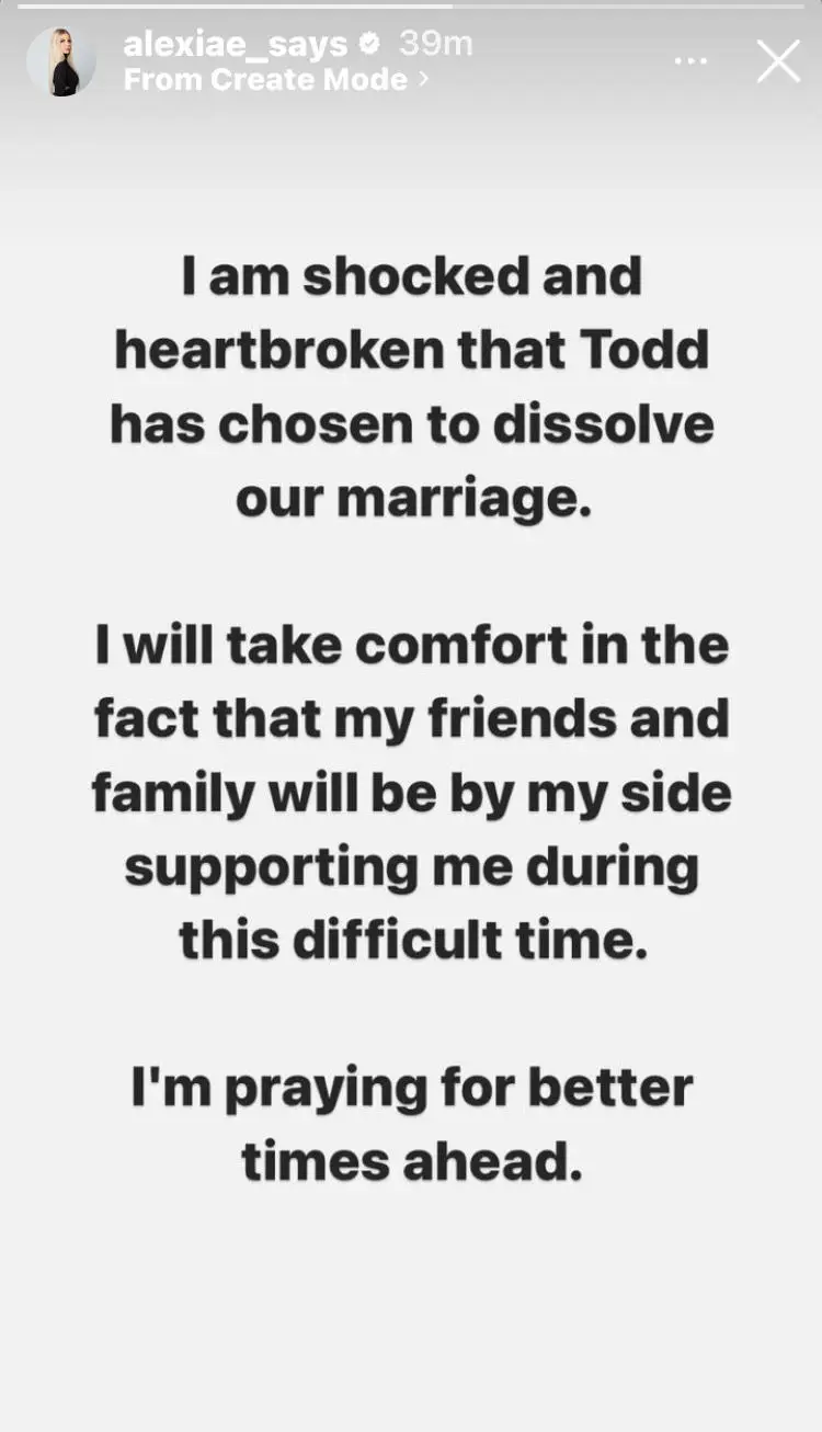 Alexia breaks her silence on her divorce from Todd