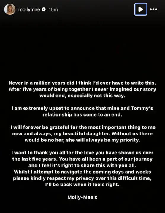 Molly Mae Tommy Fury breakup statement