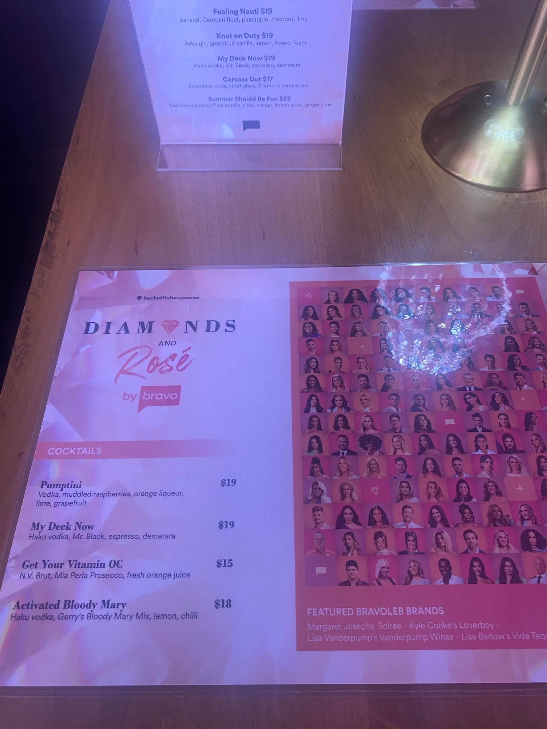 Diamonds and Rose menu