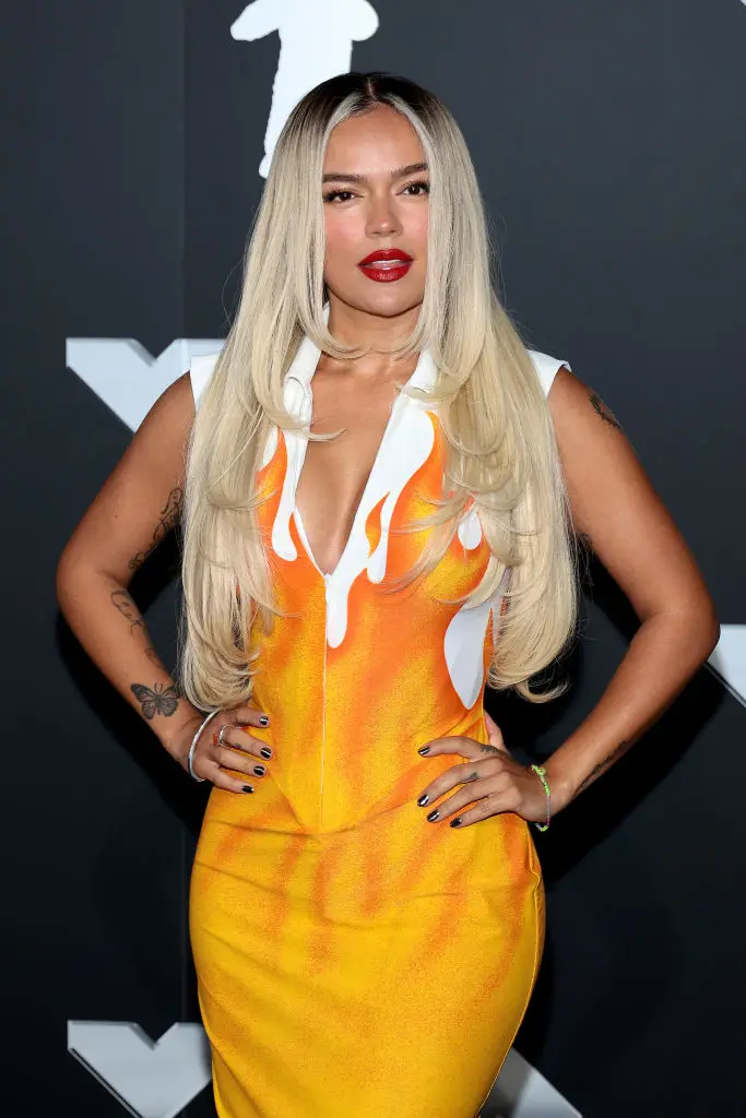ELMONT, NEW YORK - SEPTEMBER 11: Karol G attends the 2024 MTV Video Music Awards at UBS Arena on September 11, 2024 in Elmont, New York. (Photo by Dimitrios Kambouris/Getty Images)