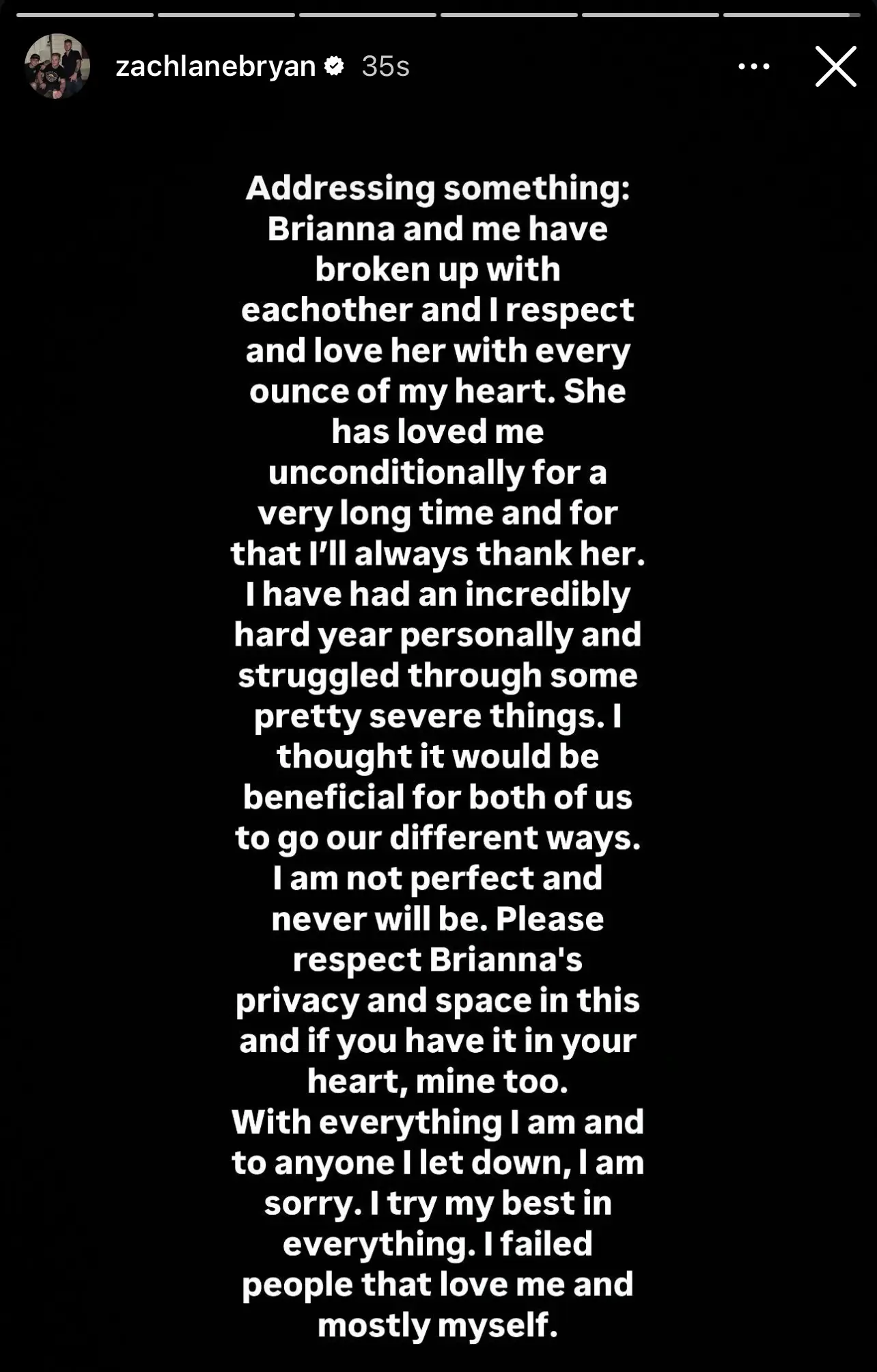 Zach Bryan Instagram Story