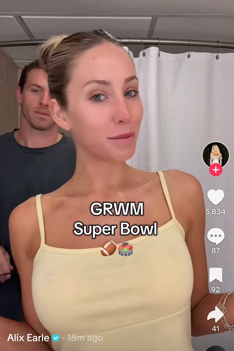 Alix Earle getting ready for the Super Bowl