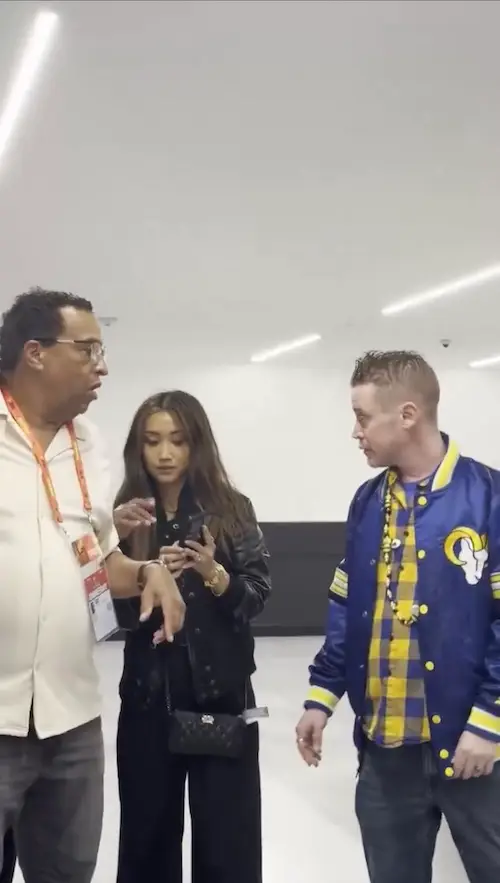 Brenda Song and Macaulay Culkin at the 2025 Super Bowl