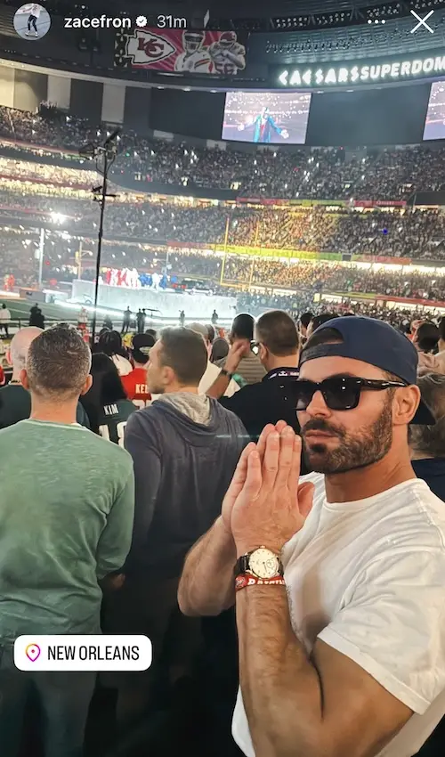 Zac Efron at the 2025 Super Bowl