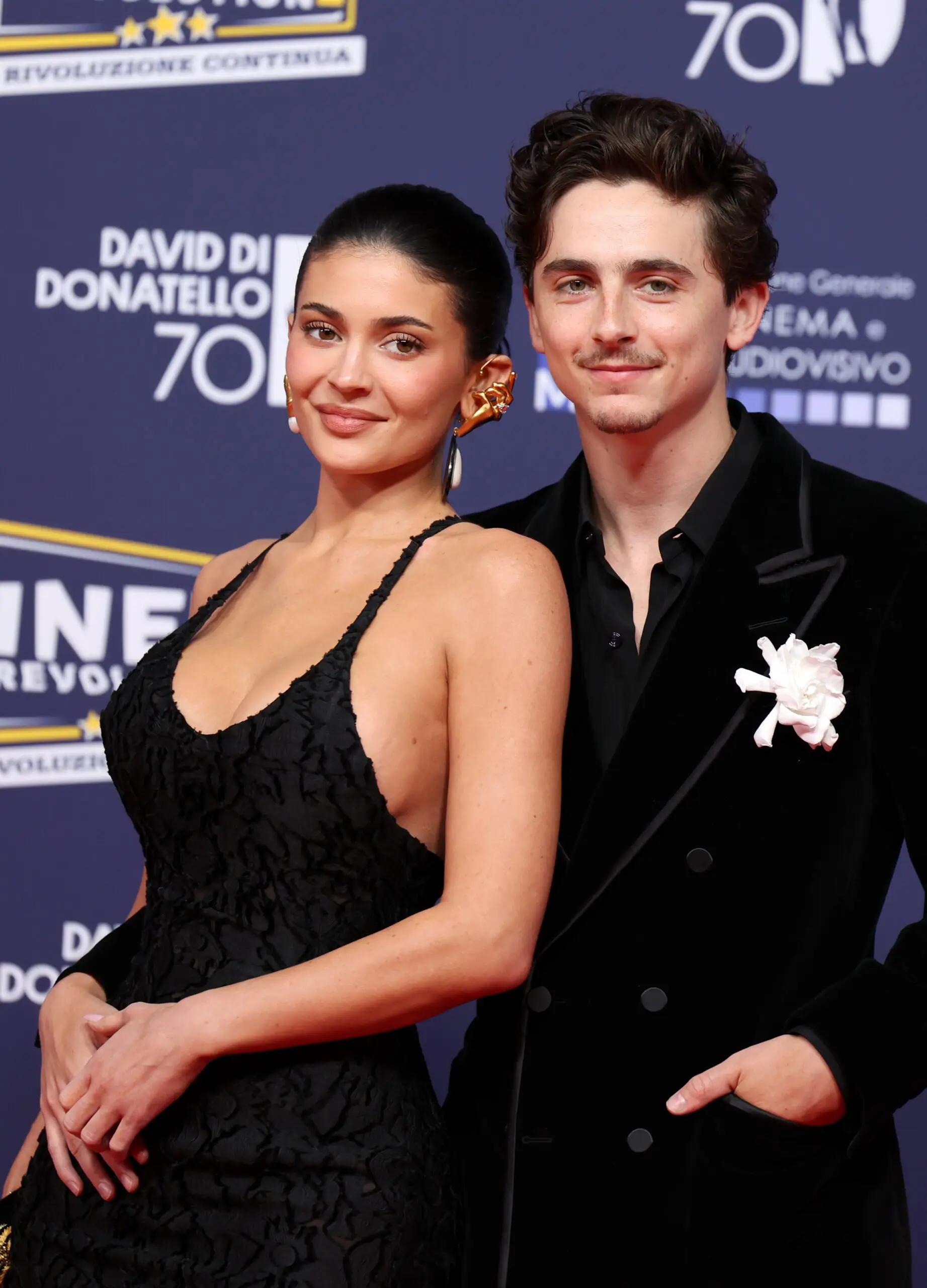ROME, ITALY - MAY 07: Timothée Chalamet and Kylie Jenner attend the photocall during the 70th David Di Donatello at Cinecittà Studios on May 07, 2025 in Rome, Italy. (Photo by Elisabetta A. Villa/Getty Images)