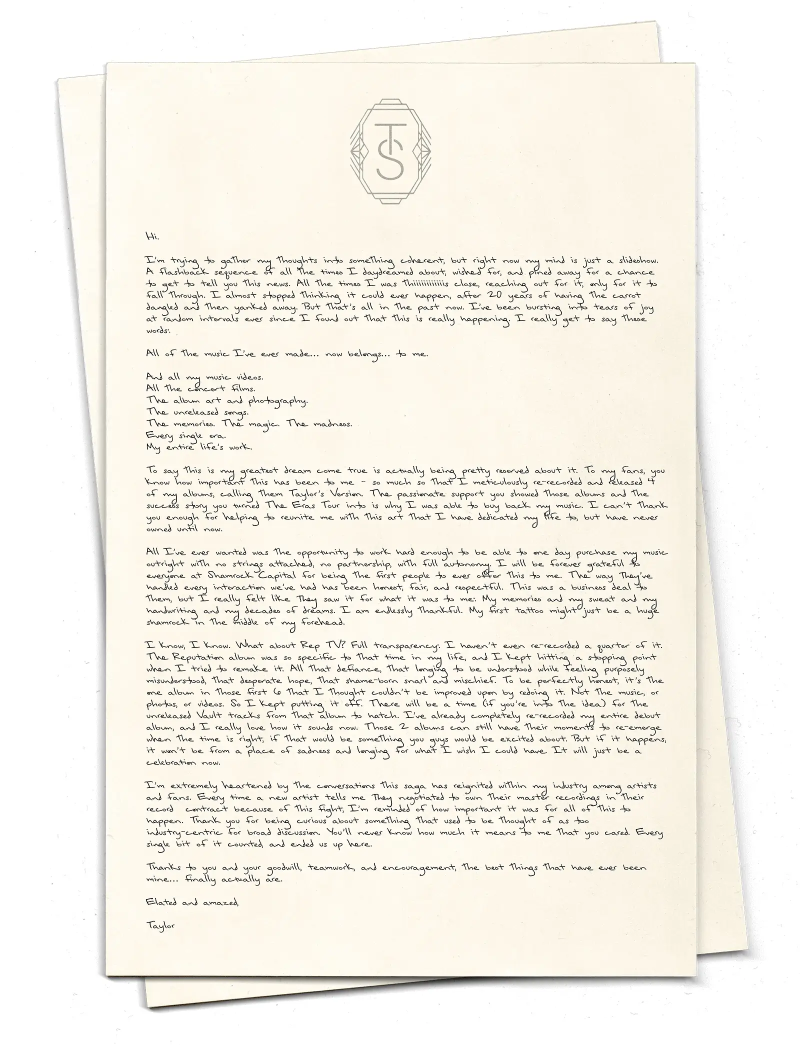 Taylor Swift Letter
