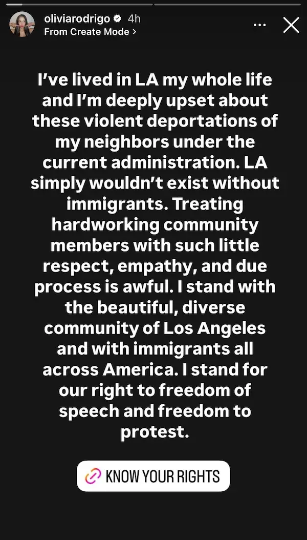 Olivia Rodrigo Instagram Story