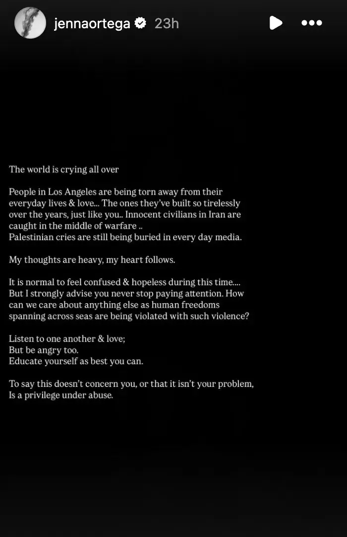 Jenna Ortega IG Story