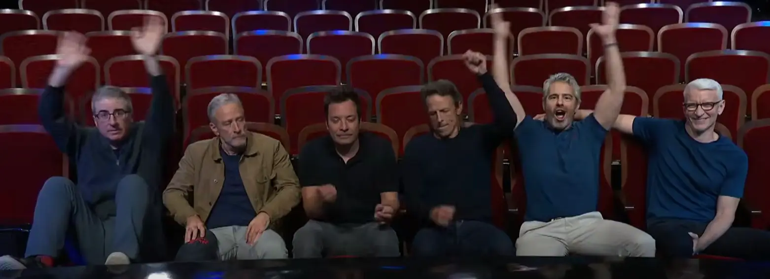 Andy Cohen, Anderson Cooper, Jimmy Fallon, Seth Meyers, John Oliver, and Jon Stewart 