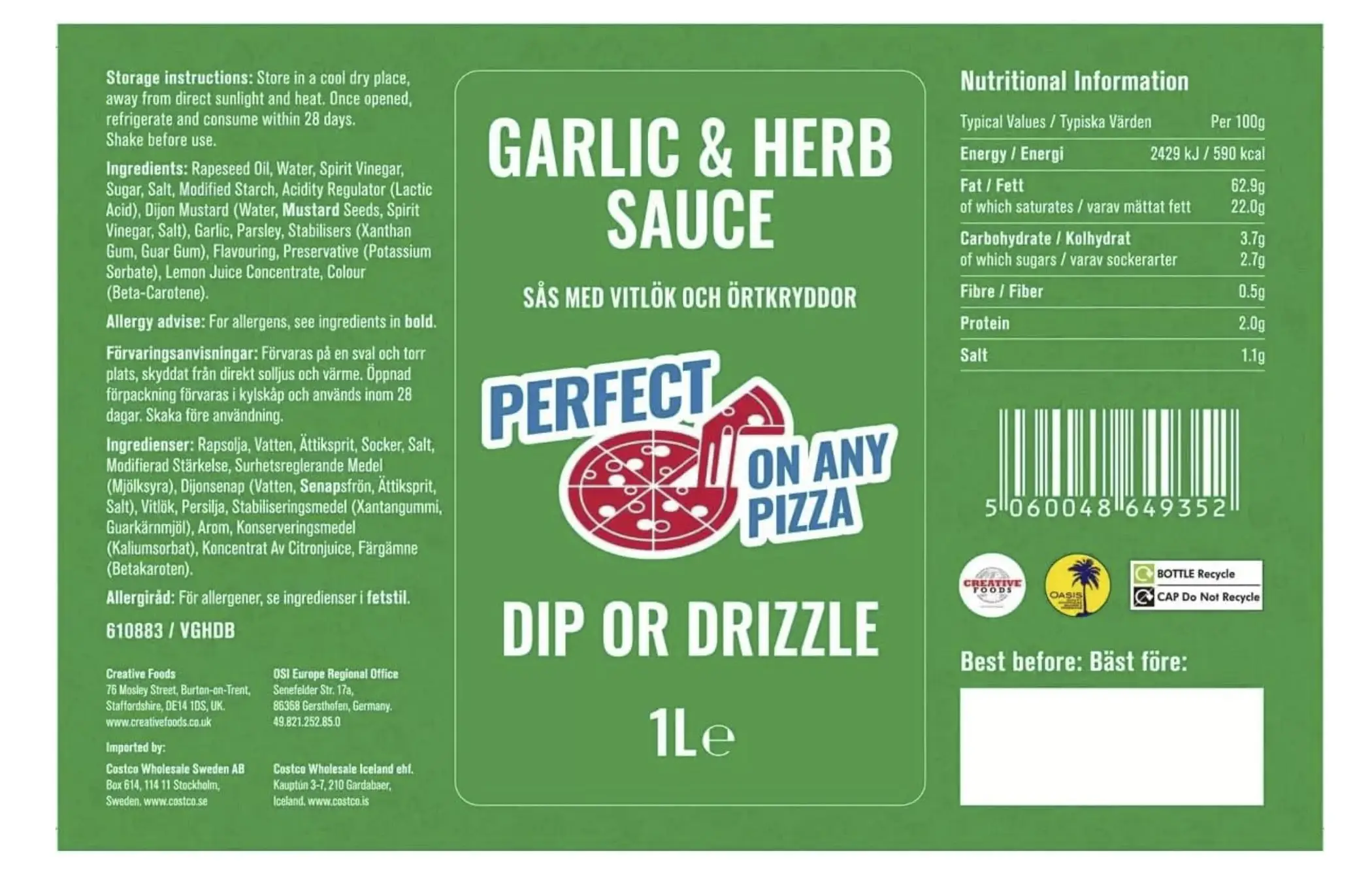 You can now get an entire litre of garlic and herb dip (Amazon)