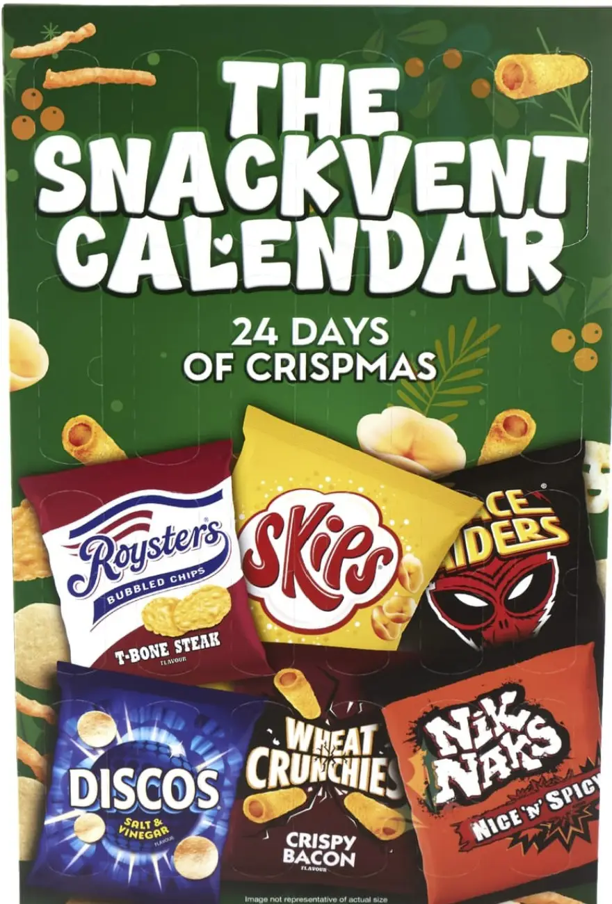 The calendar features packets of six popular brands of crisps (KP/Home Bargains)