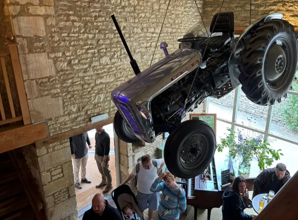 Clarkson had a tractor specially altered to hang it from The Farmer's Dog's ceiling (Clark Berridge/Facebook)