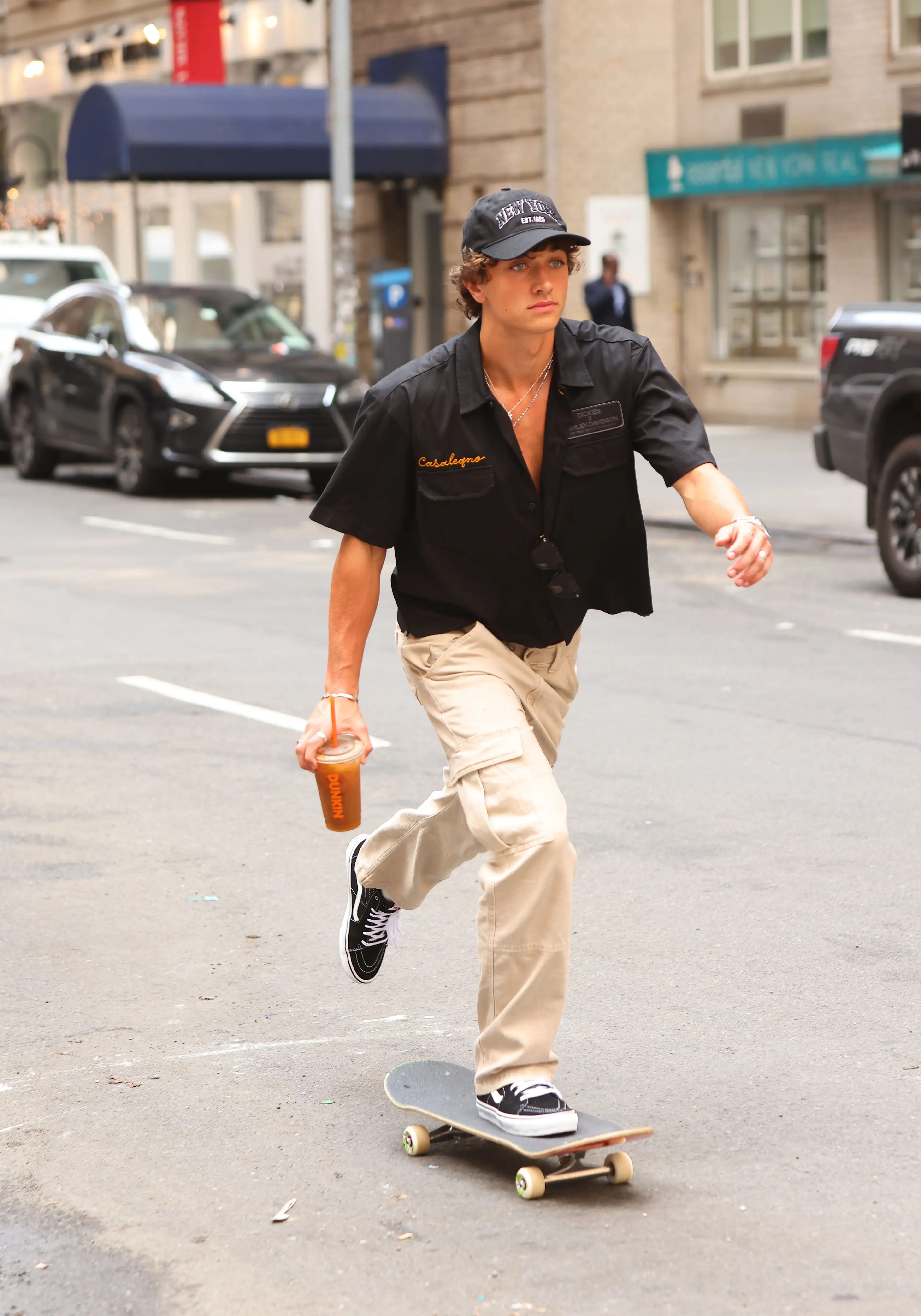 Casalegno seen in Manhattan with a Dunkin' drink (Sara Jaye / Contributor/Getty Images)