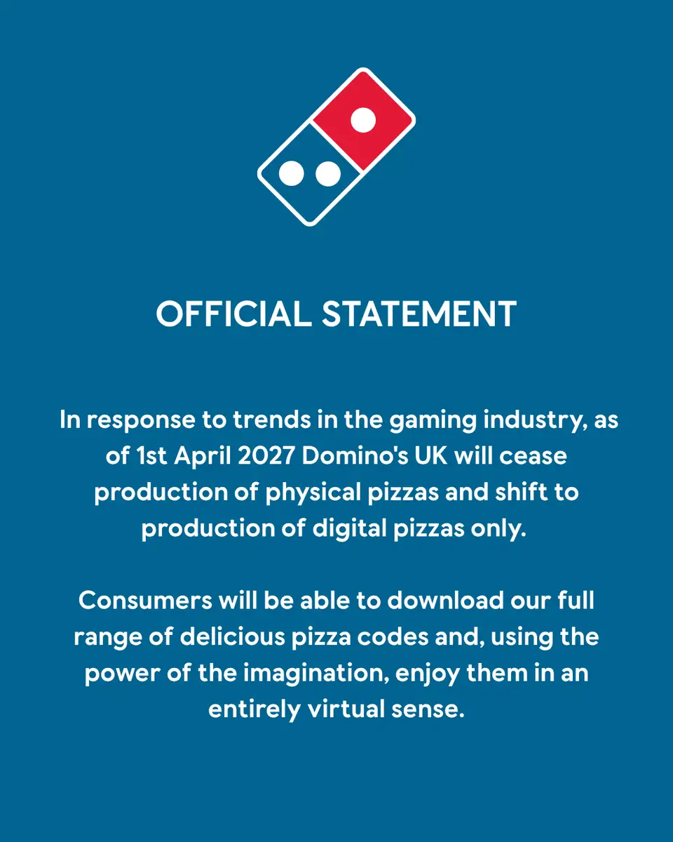 Domino's UK released a sham statement following the PlayStation backlash (Domino's)