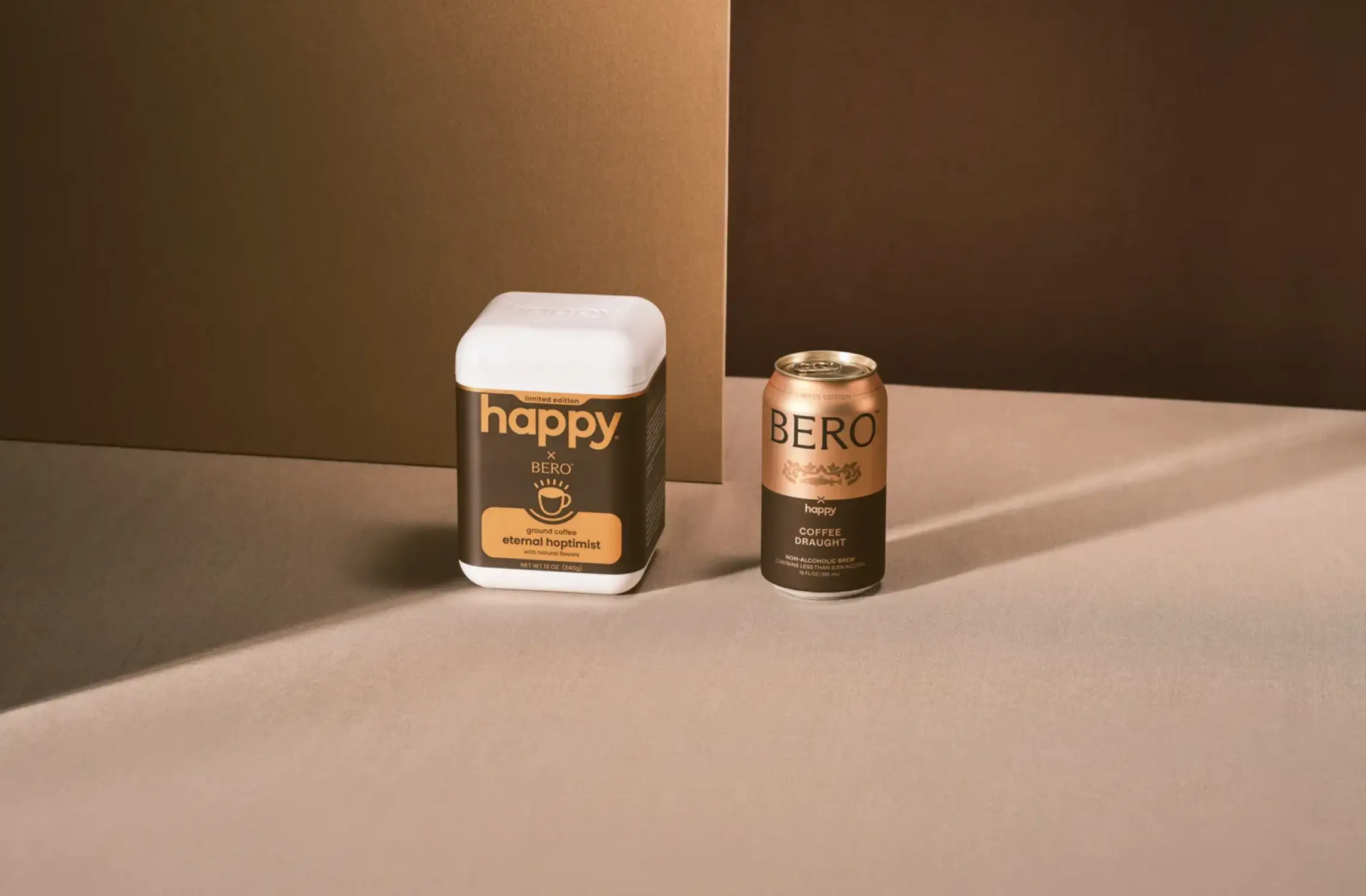 The collaboration sees two limited-edition beverages, Bero Coffee Draught and Happy Eternal Hoptimist ground coffee (Bero x Happy Coffee)