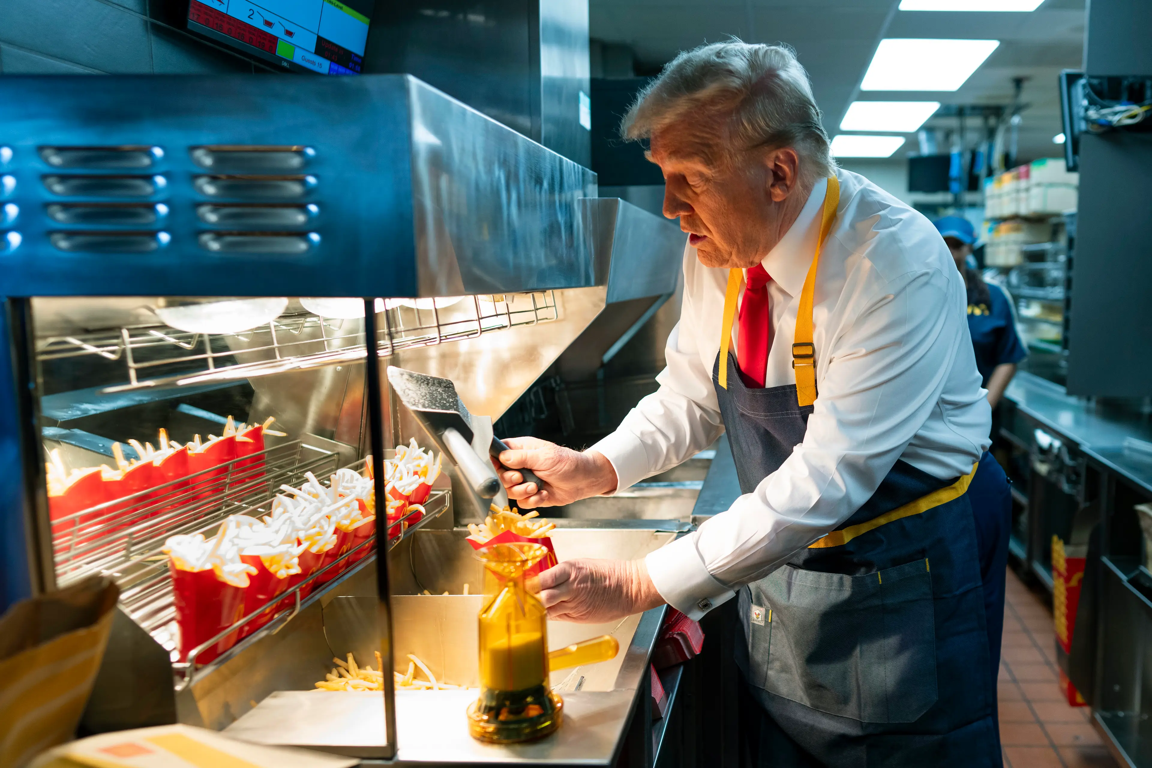 American president Donald Trump serving at a McDonald's in October 2024 (Doug Mills-Pool/Getty Images)