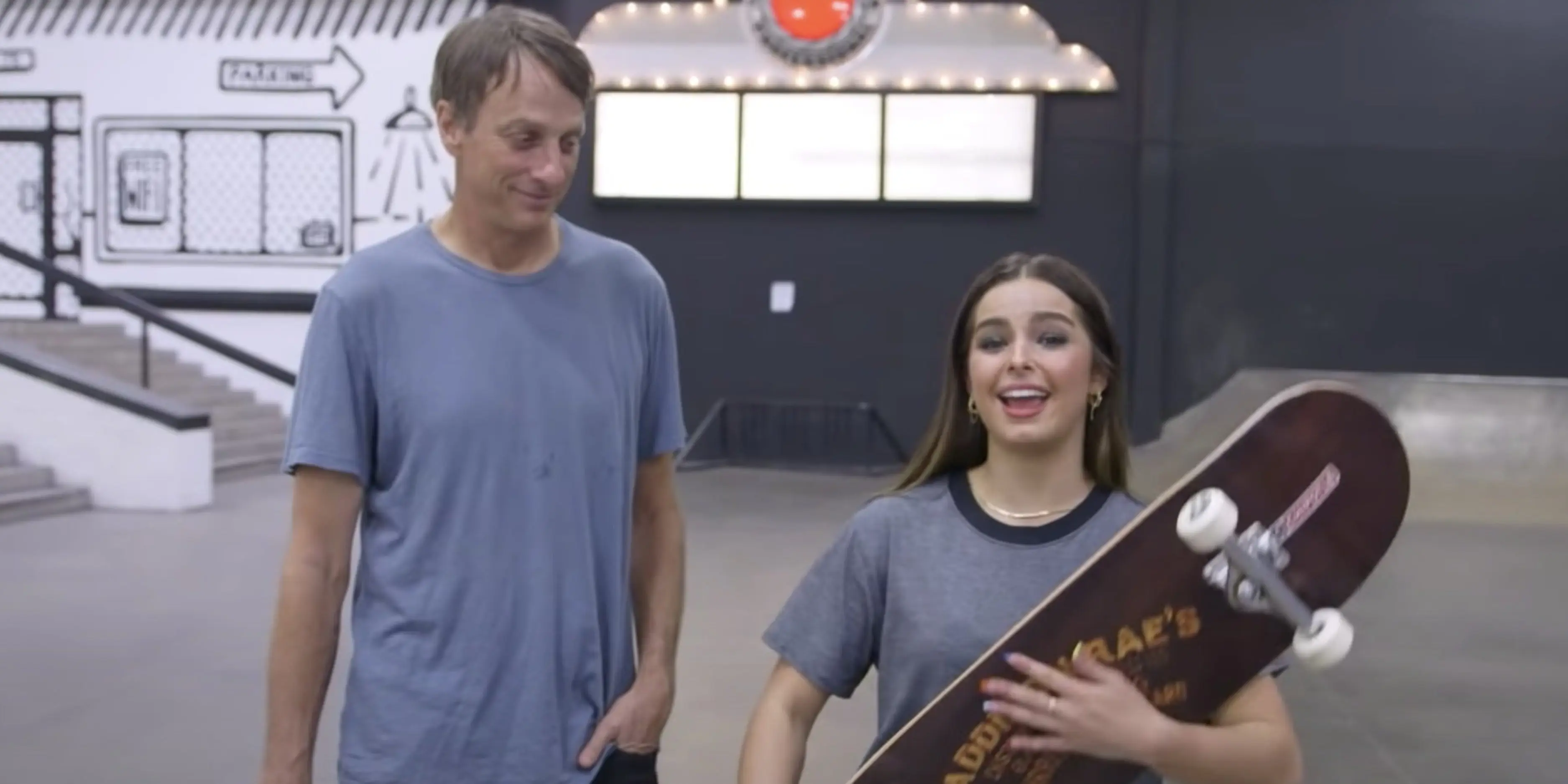 Addison Rae and Tony Hawk both held Chipotle Celebrity Cards (YouTube)