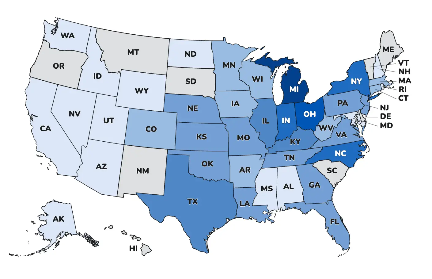 A map of Cyclospora infections in the US (US Centers for Disease Control and Prevention)
