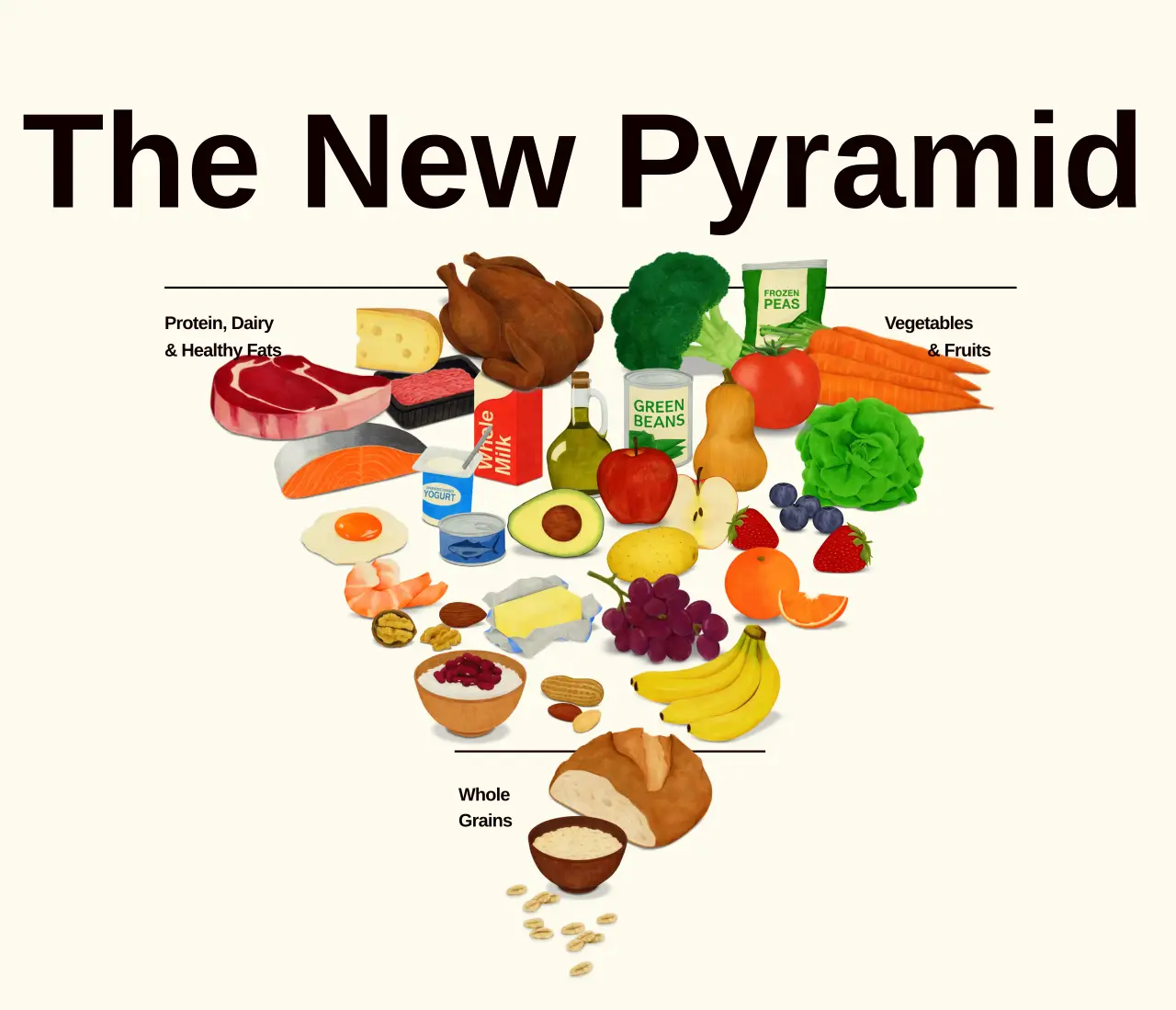 The new food pyramid prioritises meat, vegetables, and diary products (USDA)