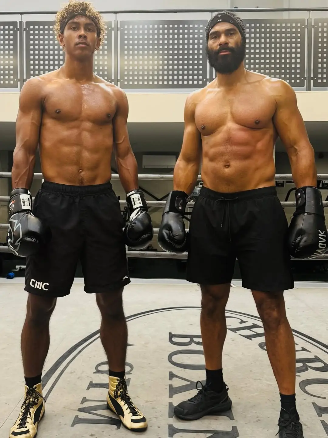 Haye (right) in the ring with his 17-year-old son, Cassius (Instagram/@davidhaye)