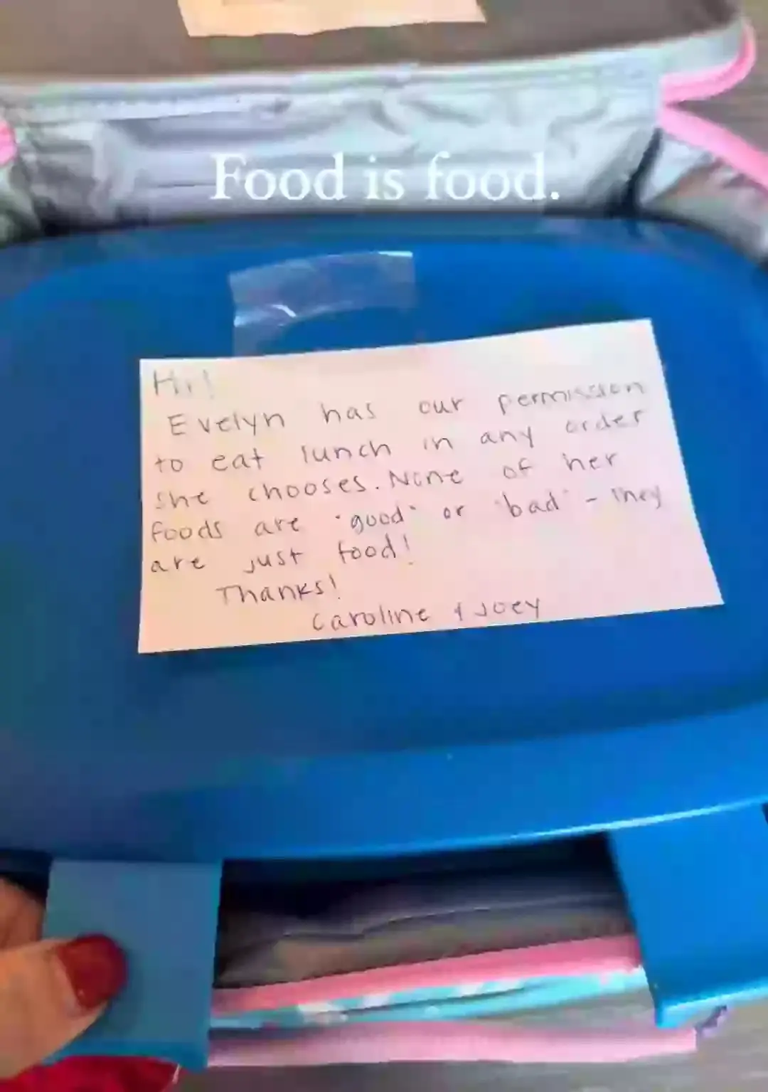 The mum left a disgruntled note on her kid's lunchbox after the teacher's comment (