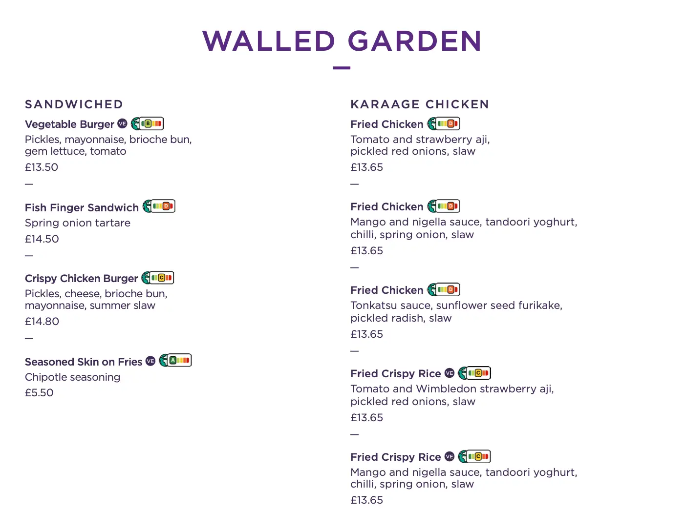 Some food on offer at the Walled Garden (Wimbledon)