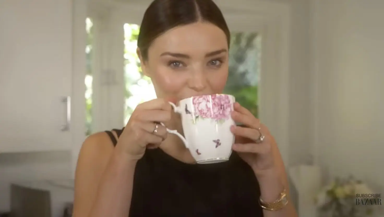 The mother-of-four has coffee with coconut milk and maple syrup (Harper's Bazaar/YouTube)
