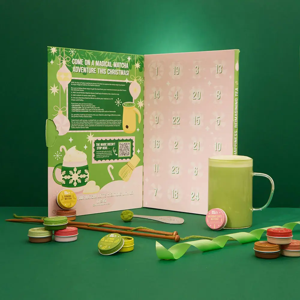 The calendar has 24 flavours of matcha including Mince Pie, Eggnog and Candy Cane (Bird & Blend Tea Co.)