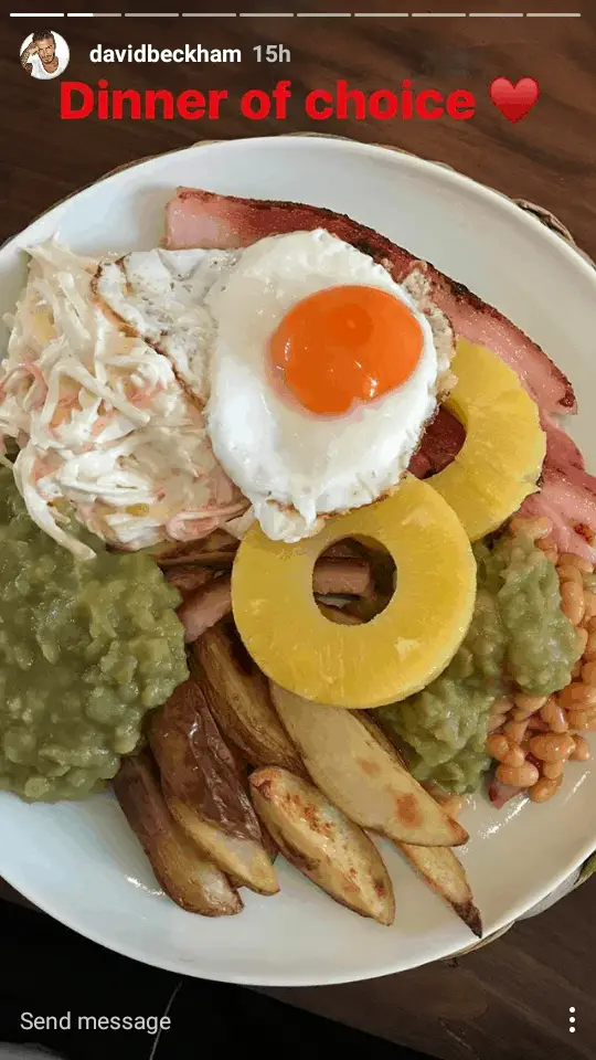 A plate of food shared by David Beckham on Instagram (