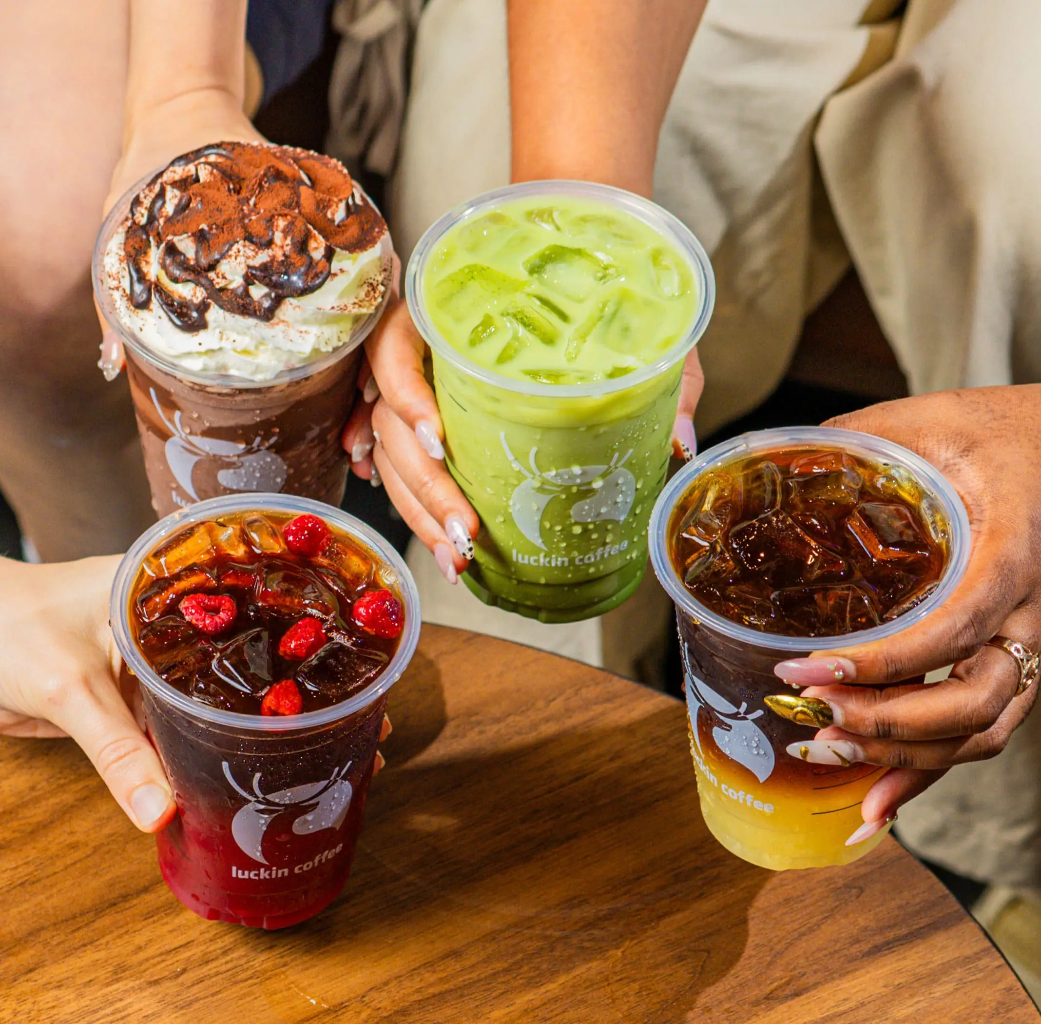The grab-and-go chain serves coffee, matcha, tea, and other sweet delights (Luckin Coffee)