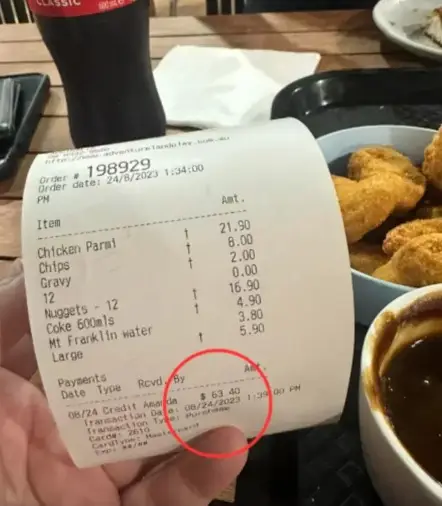 The receipt showing a breakdown of the kid's meal (Facebook)
