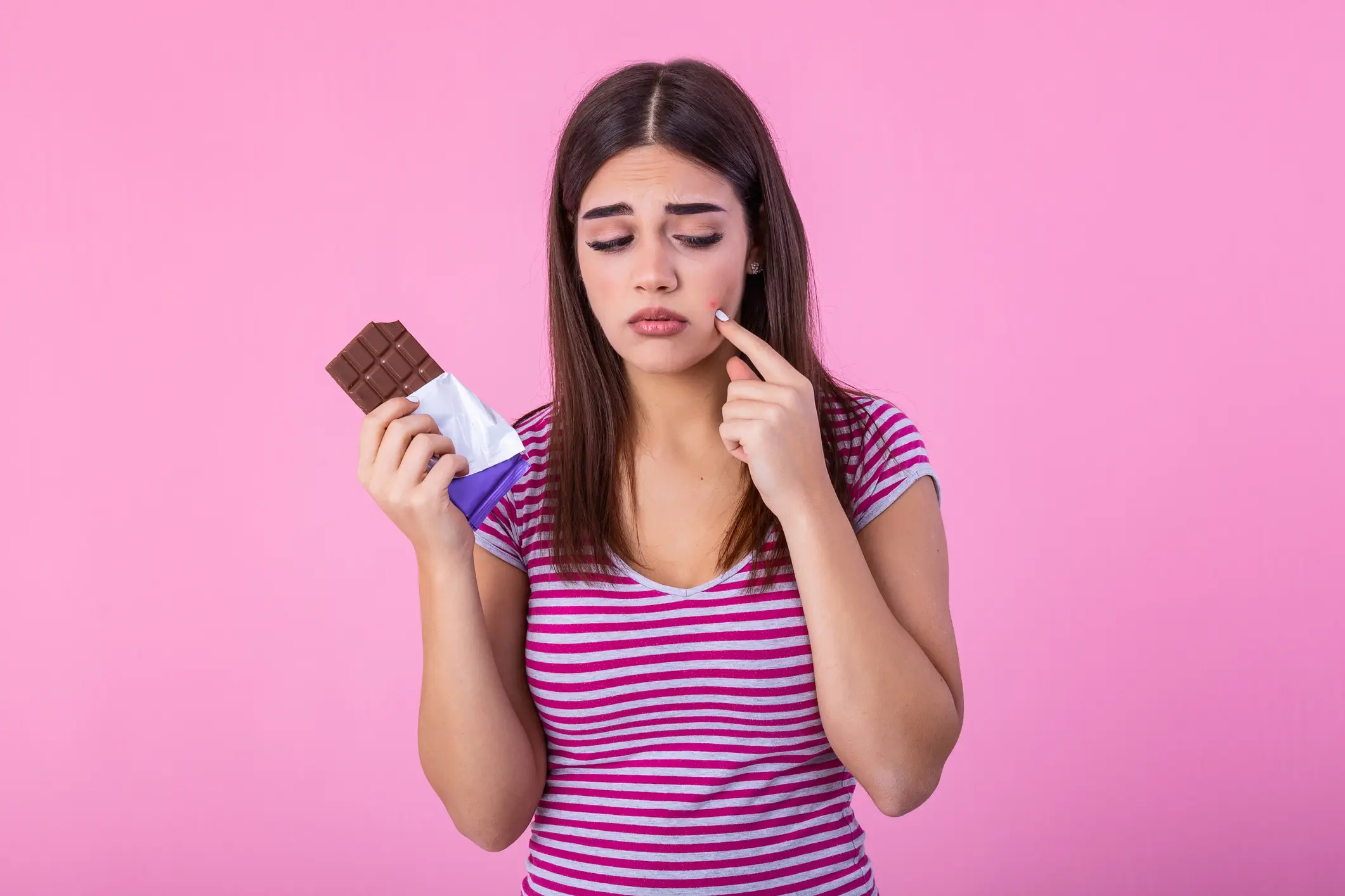 Food such as chocolate has long had the blame for spots, but there may be a small amount of truth in it for acne sufferers, but there's no one magic food (Getty Stock)