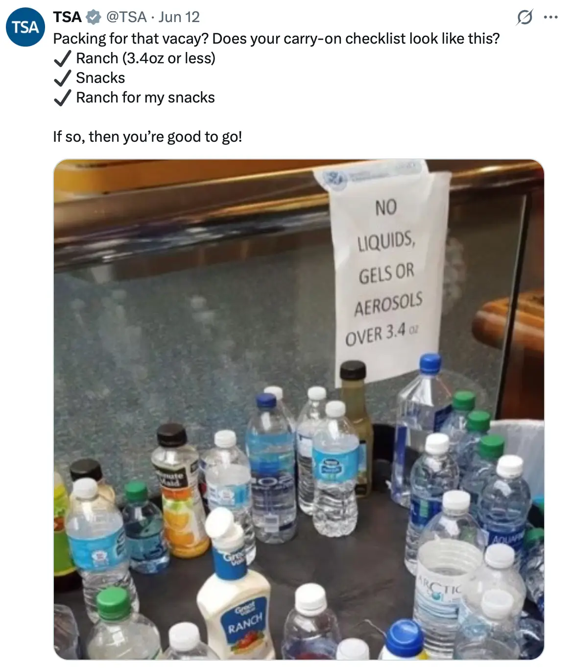 The TSA has warned travelling football fans to check the size of their condiments before flying (X/@tsa)