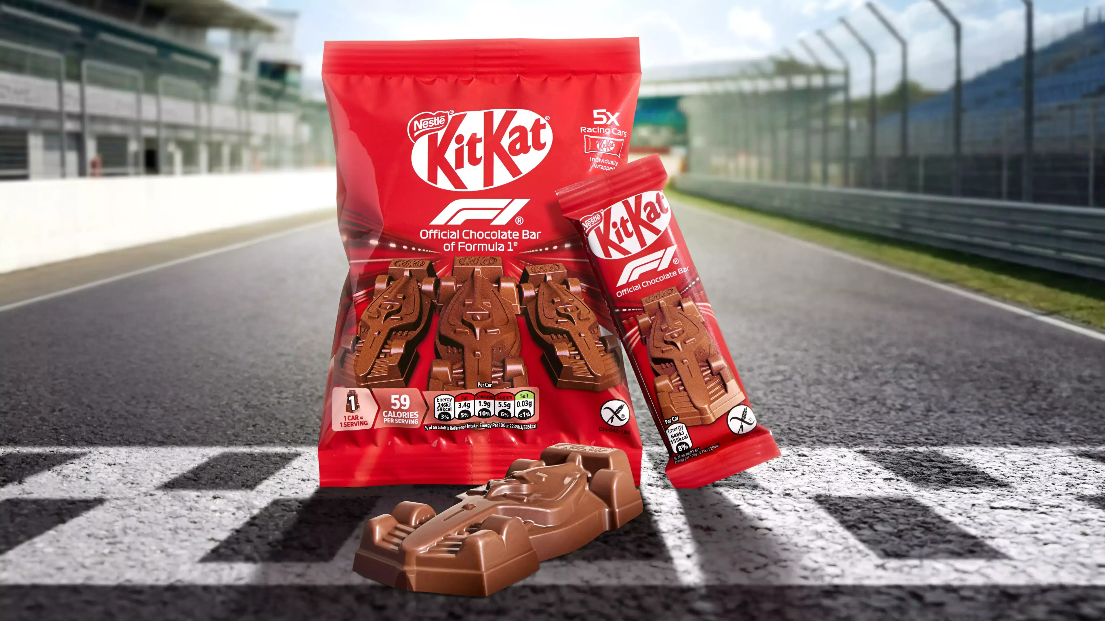 Kit-Kat's partnership with Formula One is available to purchase now (Nestlé)